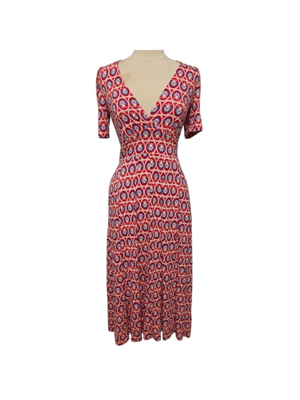Boden Kristen Jersey Midi Dress NWT Womens 2R Red Blue Floral Pleated